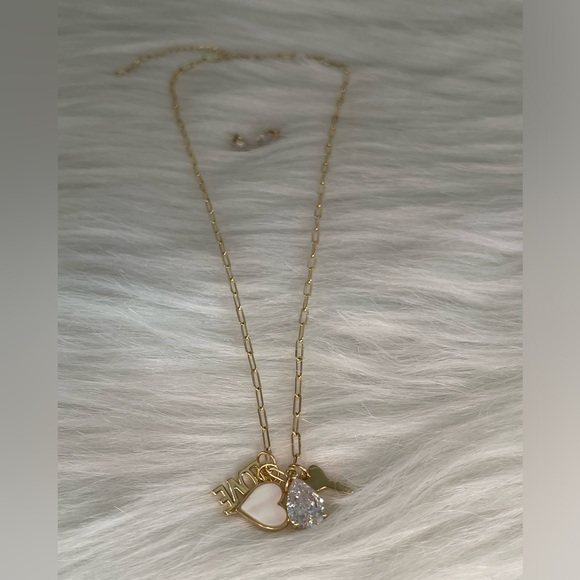 14KT Gold Flash Plated Genuine Mother of Pearl and Cubic Zirconia Necklace - Picture 8 of 9